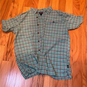 Patagonia Men's Green and Red Plaid Button Down Shirt